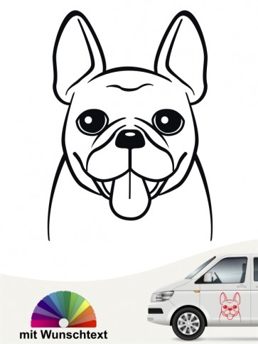 Französische Bulldogge Comic Kopf Autoaufkleber mit Wunschtext anfalas.de