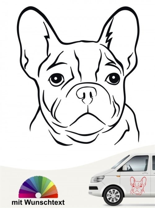 Französische Bulldogge Kopf autoaufkleber mit Wunschtext anfalas.de
