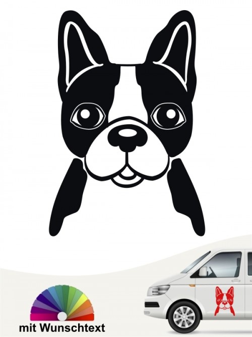 Französische Bulldogge Comic Kopf Autoaufkleber mit Wunschtext anfalas.de