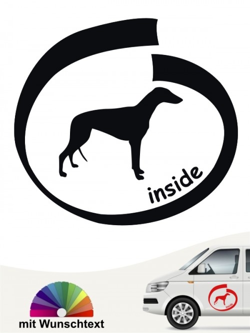 Greyhound inside Hundeaufkleber mit Wunschtext anfalas.de