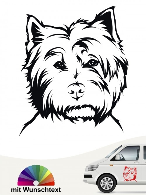 West Highland Terrier Kopf Autoaufkleber mit Wunschtext anfalas.de