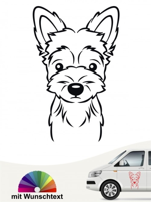 Yorkshire Terrier Autoaufkleber Comic Kopf mit Wunschtext anfalas.de